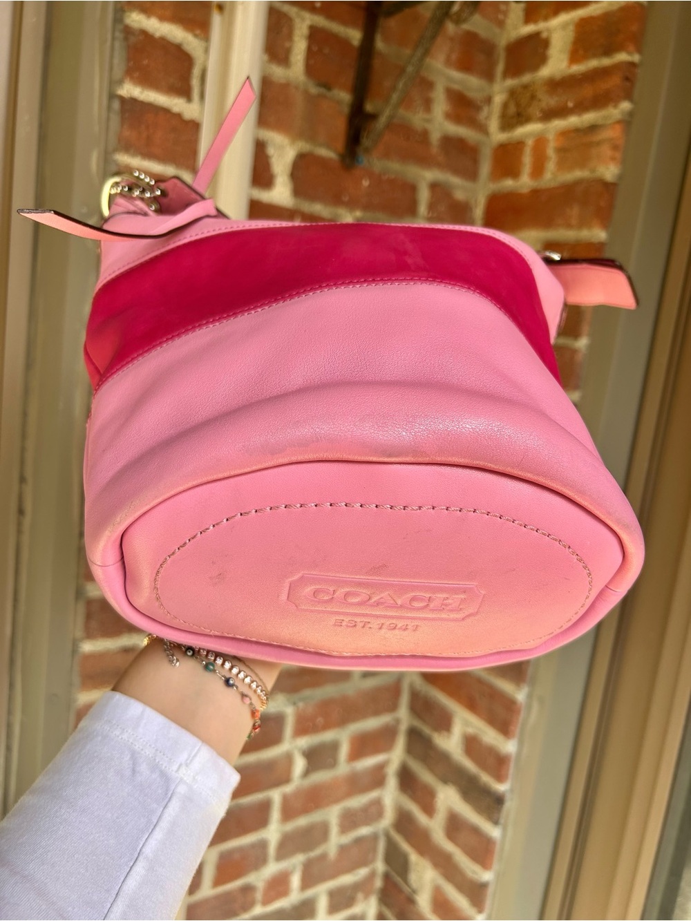 Vintage coach rugby duffel sac style F13357 pink striped leather y2k retro purse - Picture 8 of 14
